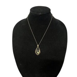 Lia Sophia Pendant Necklace Gold Tone Tear Drop On The Prowl Mother Of Pearl NWT